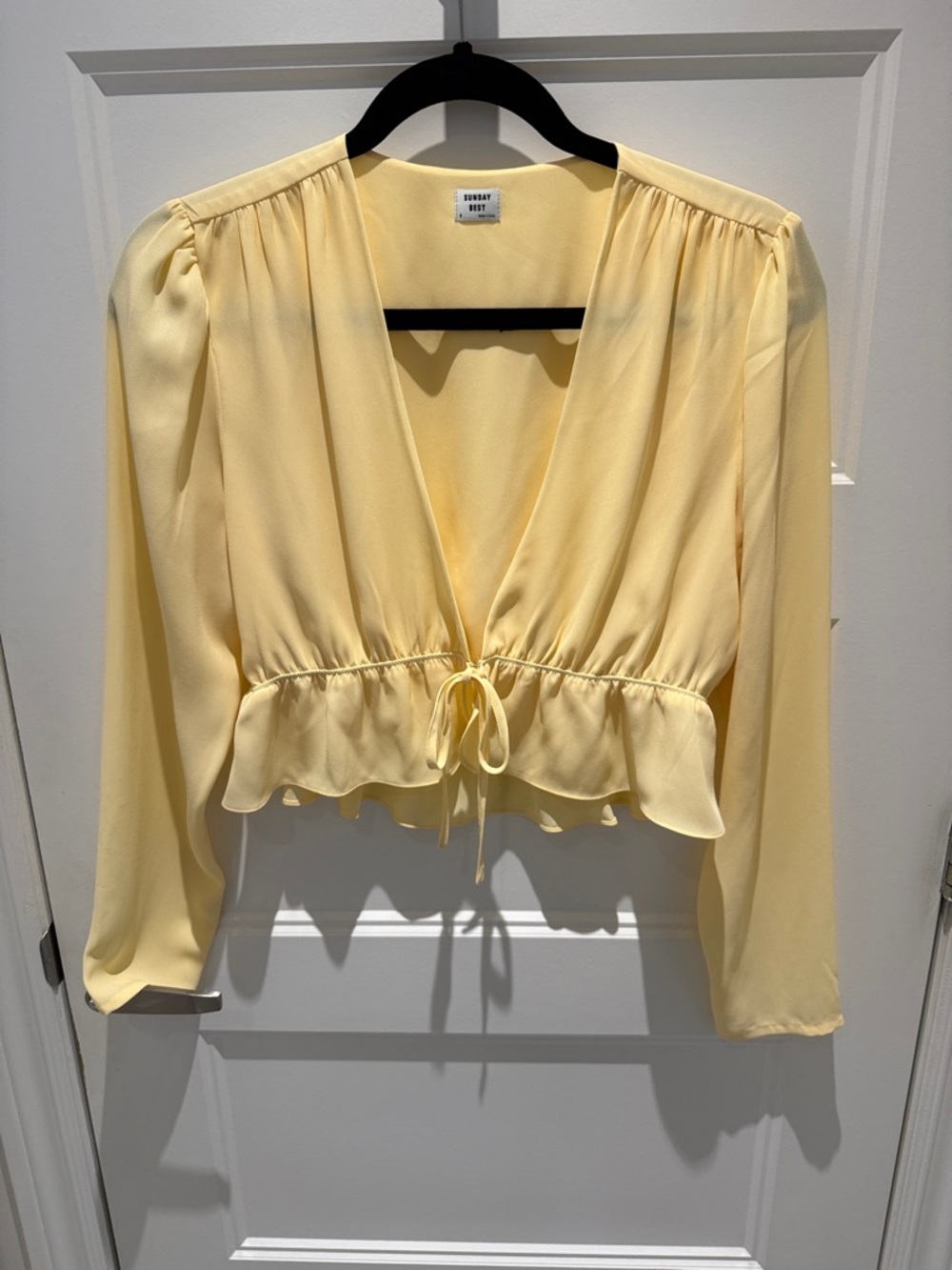Sunday Best Yellow Tie-Front V-Neck Blouse